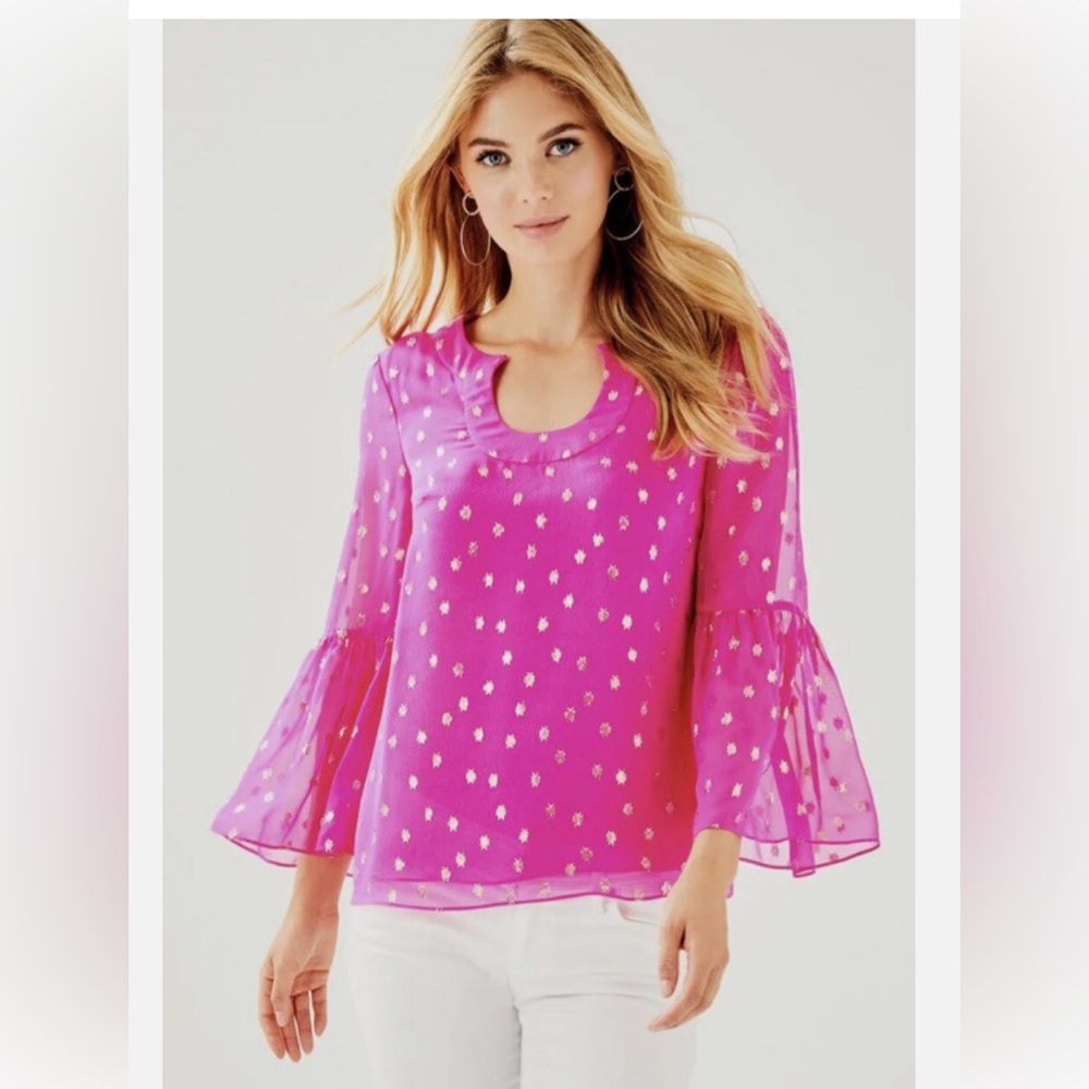 Lilly Pulitzer Fuchsia Blouse with Gold Accents